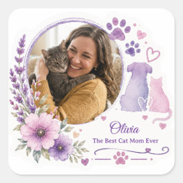 Personalisiertes Haustier-Mama-Foto und Name  Quadratischer Aufkleber
