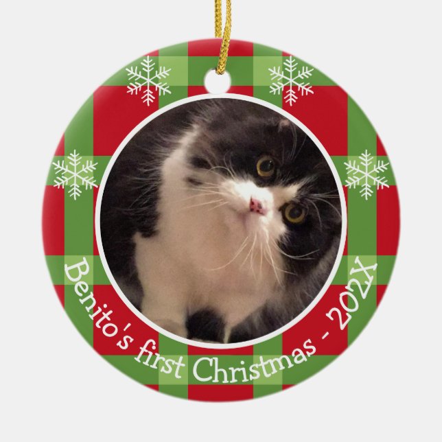 Personalisiertes Haustier Weihnachten Schneeflocke Keramik Ornament (Vorne)