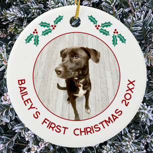 Personalisiertes Haustier Welpen-Hund Erstes Weihn Keramik Ornament