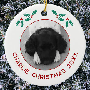 Personalisiertes Haustier-Welpen-Hund-Weihnachtsfo Keramik Ornament
