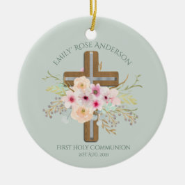 Personalisiertes Heiliges Kommunion Blumenkreuz Keramik Ornament