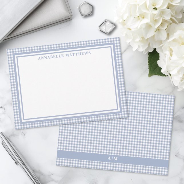 Personalisiertes Hellblau-Gingham-Karo Mitteilungskarte (Personalized Light Blue Gingham Plaid Note Card )