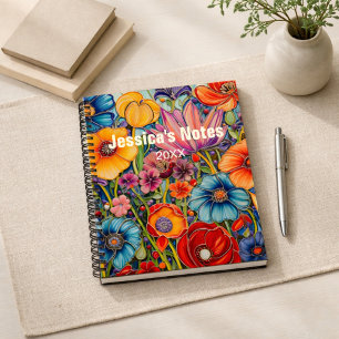 Personalisiertes Helles Blumenmuster mit Namen Notizbuch