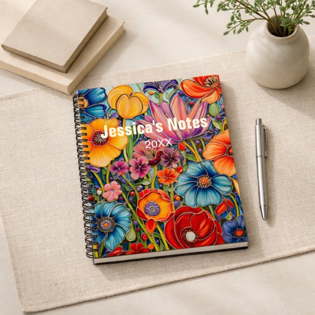 Personalisiertes Helles Blumenmuster mit Namen Notizbuch (Von Creator hochgeladen)