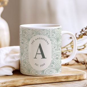 Personalisiertes Hellgrün Monogramm Eleganter Art Kaffeetasse