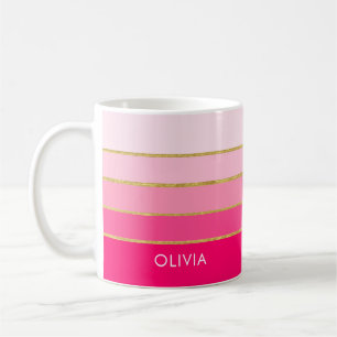 Personalisiertes hellrosa und goldenes Namensschil Kaffeetasse