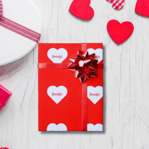 Personalisiertes hellrotes und weißes Herz Liebe r Geschenkpapier