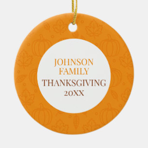 Personalisiertes Herbst-Familien-Kürbis-Blatt-Must Keramik Ornament