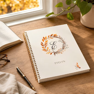 Personalisiertes Herbst-Monogramm-Wasserfarben-Not Notizbuch