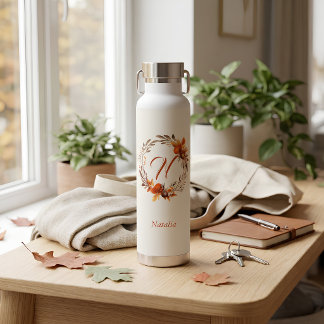Personalisiertes Herbstblumenmonogramm Trinkflasche