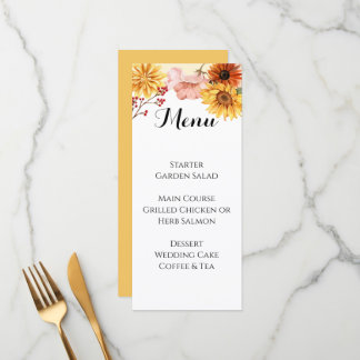 Personalisiertes Herbstblüten-Hochzeitsmenü Menükarte