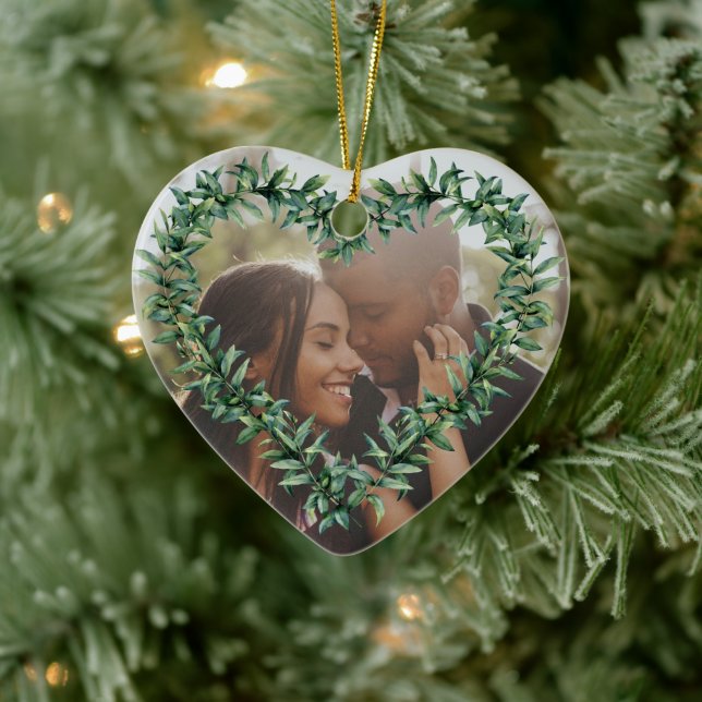 Personalisiertes Herz Erstes Verheiratetes Foto Keramik Ornament (Baum)