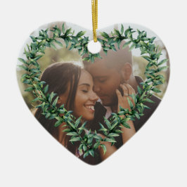Personalisiertes Herz Erstes Verheiratetes Foto Keramik Ornament