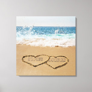 Personalisiertes Herz in Sand Leinwanddruck