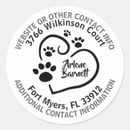 Personalisiertes Herz mit Paw Prints und Kontaktin Runder Aufkleber