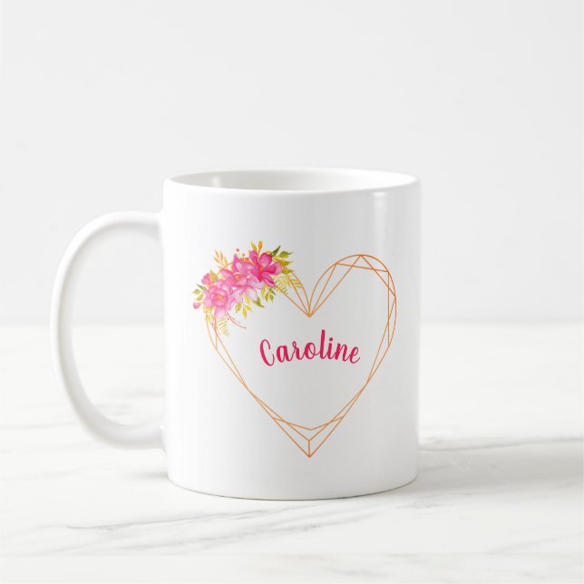 Personalisiertes Herz und Blume Romantische Tasse (Links)