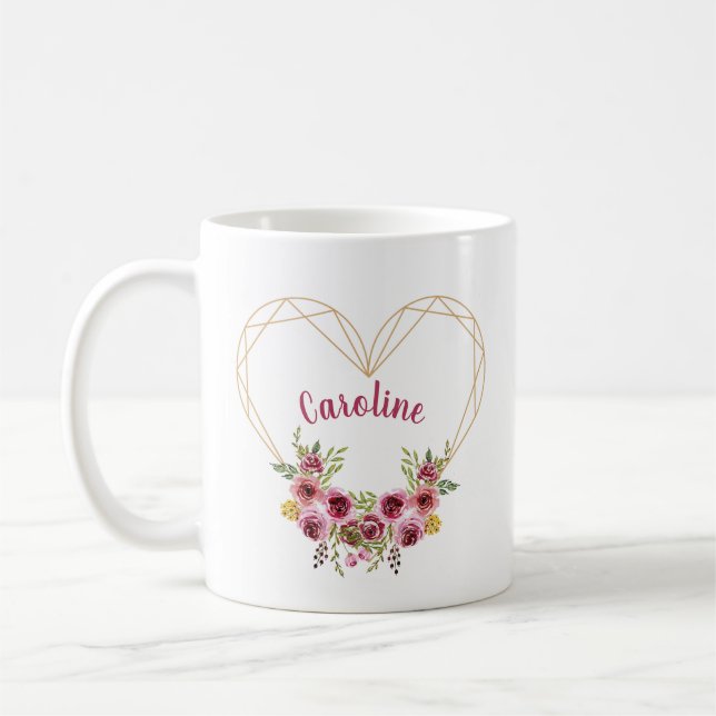 Personalisiertes Herz und Blume Romantische Tasse (Links)