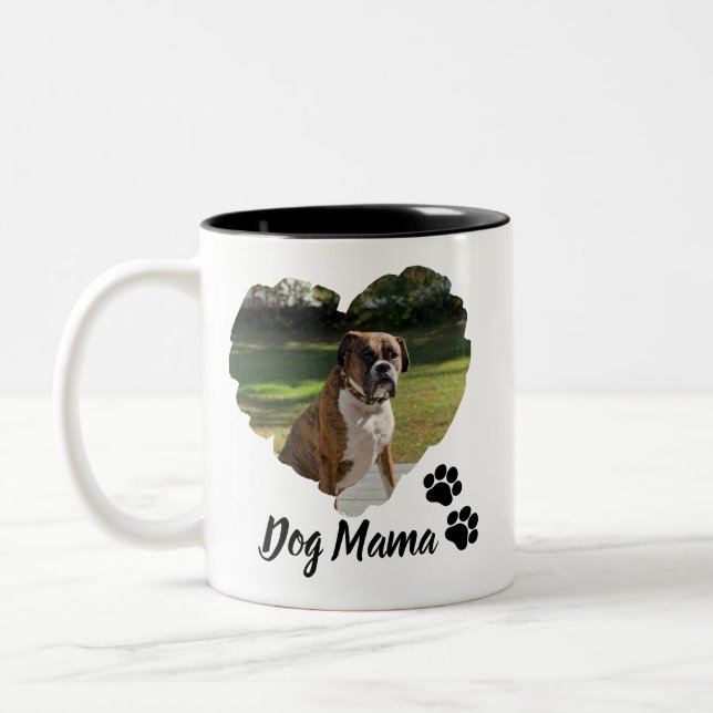Personalisiertes Herz und Pfoten Haustier Foto Zwe Zweifarbige Tasse (Links)
