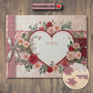 Personalisiertes Herz und Rose Puzzle