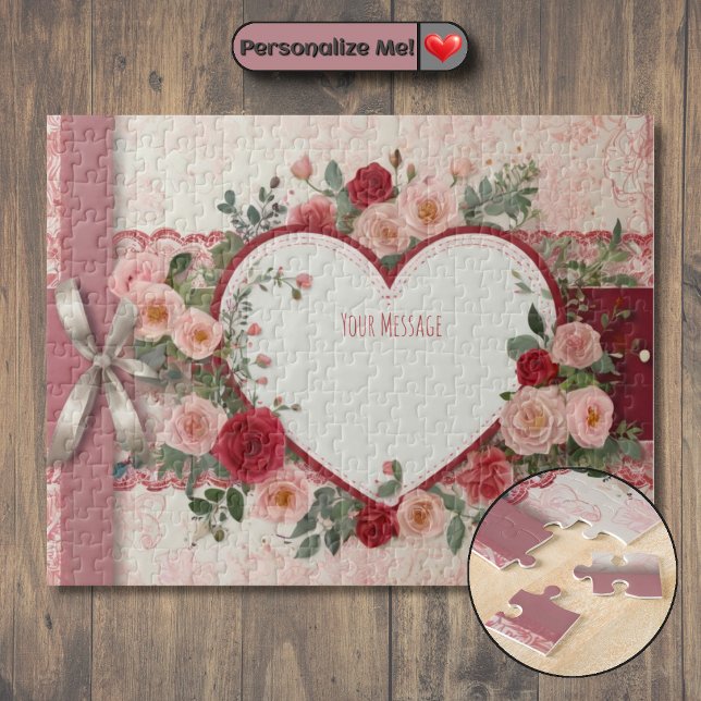 Personalisiertes Herz und Rose Puzzle (Customizable Heart and Rose Jigsaw Puzzle)