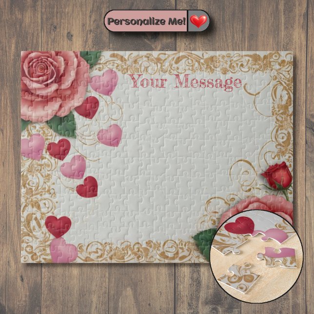 Personalisiertes Herz und Rose Puzzle (Customizable Heart and Rose Jigsaw Puzzle)