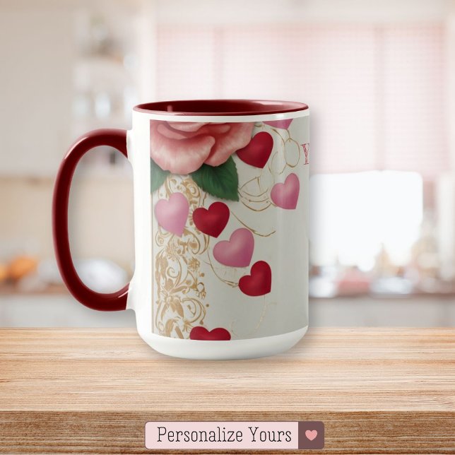 Personalisiertes Herz und Rose Tasse (Personalized Heart and Rose Mug)