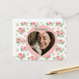 Personalisiertes Herzfoto & Aquarell-Blumenmuster Postkarte