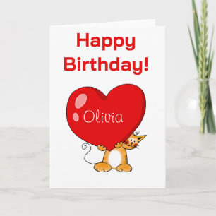 Personalisiertes Herzkatze zum Geburtstag Karte