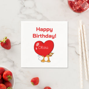 Personalisiertes Herzkatze zum Geburtstag Serviette