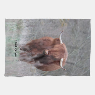 Personalisiertes Highland Cow Küchenhandtuch Geschirrtuch