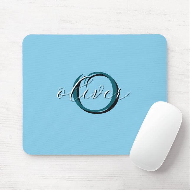 Personalisiertes Himmelblau Monogramm Anfangsbuchs Mousepad (Mit Mouse)