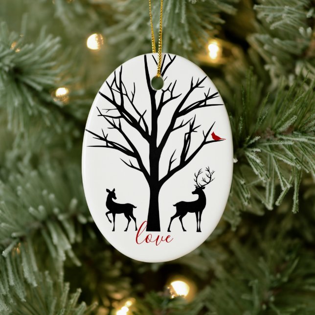 Personalisiertes Hirschpaar in der Liebe Keramik Ornament (Baum)