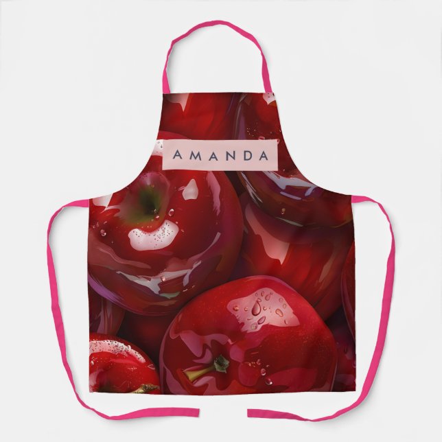 Personalisiertes Hochglanz-Rot-Apfel-Design Schürze (Vorderseite)