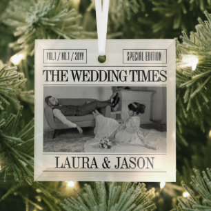 Personalisiertes Hochzeitsfoto-Ornament, Zeitung Ornament Aus Glas