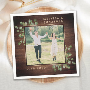 Personalisiertes HochzeitsFoto Rustikale Waldlands Serviette