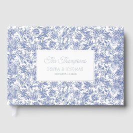 Personalisiertes Hochzeitsfranzösisches Toile Blau Gästebuch