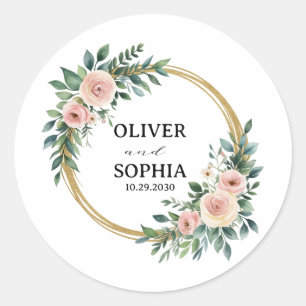 Personalisiertes Hochzeitsgeschenk Floraler Golden Runder Aufkleber