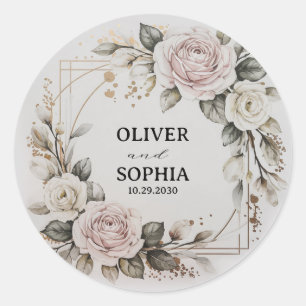 Personalisiertes Hochzeitsgeschenk Floraler Golden Runder Aufkleber
