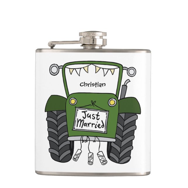 Personalisiertes Hochzeitsgeschenk für Grüne Trakt Flachmann (Vorderseite)