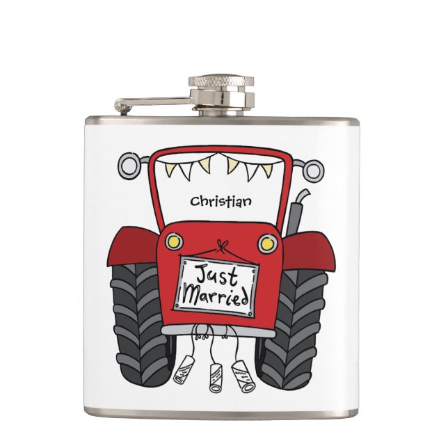 Personalisiertes Hochzeitsgeschenk für Red Tractor Flachmann (Vorderseite)