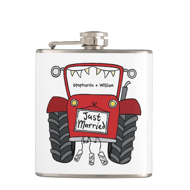 Personalisiertes Hochzeitsgeschenk für Red Tractor Flachmann (Vorderseite)