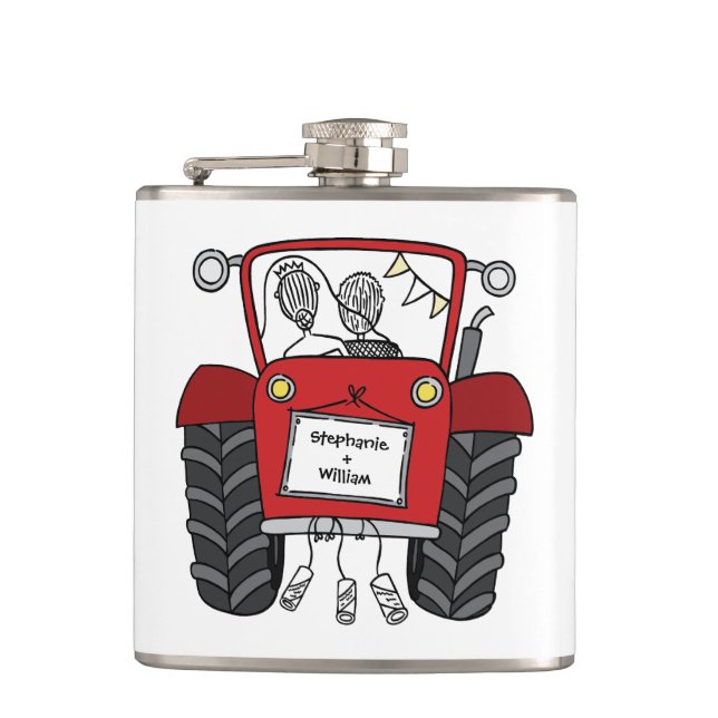 Personalisiertes Hochzeitsgeschenk für Red Tractor Flachmann (Vorderseite)