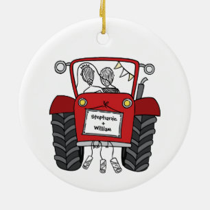 Personalisiertes Hochzeitsgeschenk für Red Tractor Keramik Ornament