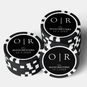 Personalisiertes Hochzeitsgeschenk Schwarz Monogra Pokerchips