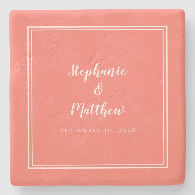 Personalisiertes Hochzeitskorallen Weißes Minimali Steinuntersetzer (Vorderseite)