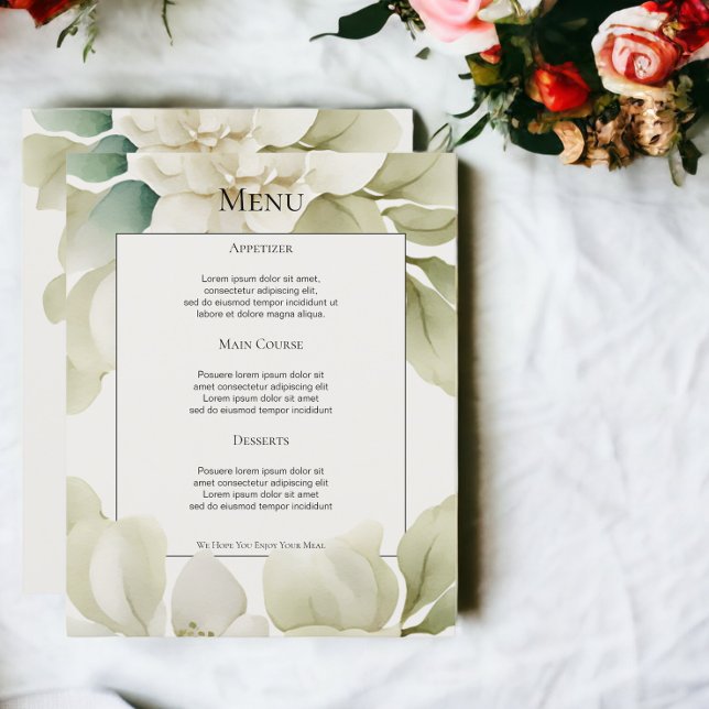 Personalisiertes Hochzeitsmenü in Mutgrün (Muted Green Foliage Personalized Wedding Menu from Ricaso)