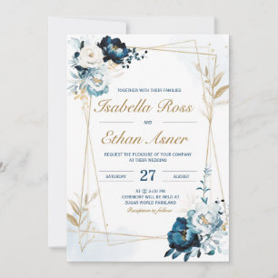 Personalisiertes Hochzeitspaket für Navy und Gold Einladung