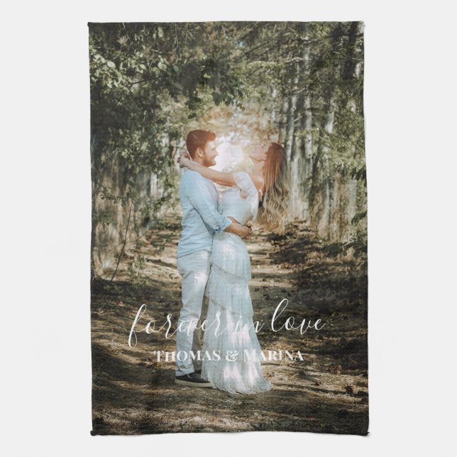 Personalisiertes Hochzeitsportrait Moderne Kalligr Geschirrtuch (Vertikal)