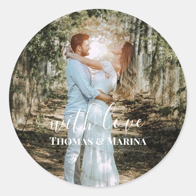 Personalisiertes Hochzeitsportrait Moderne Kalligr Runder Aufkleber (Vorderseite)