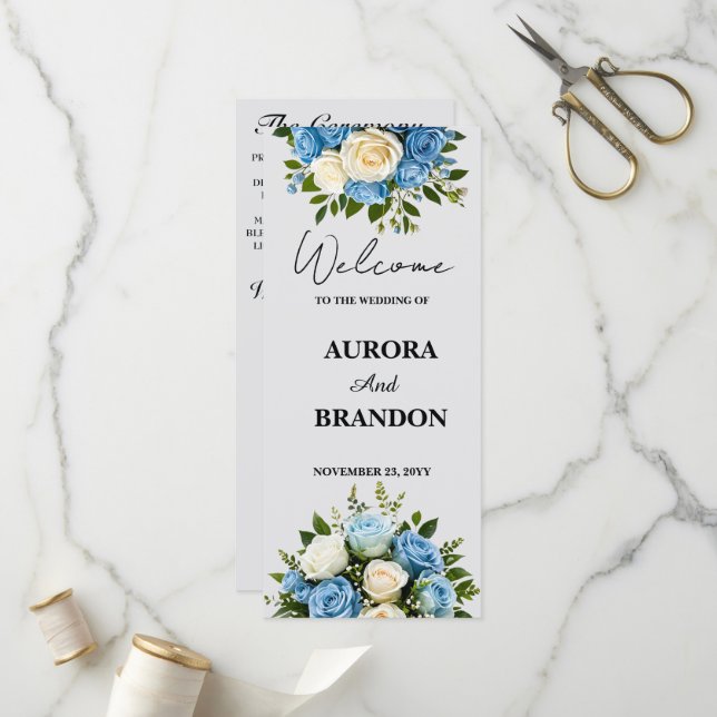 Personalisiertes Hochzeitsprogramm mit Blumendesig Programm (Vorderseite/Rückseite Beispiel)